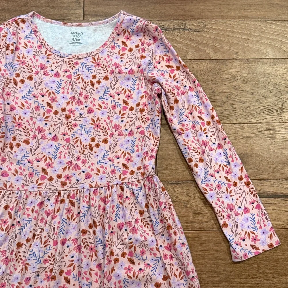 Carter’s KID Girls Pink Multi-colored Floral Long-Sleeve Dress - Size 8/8A